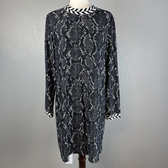 Jude Connally Womens Long Sleeve Shift Dress Size XL Black Snakeskin Jude Cloth - Picture 1 of 8